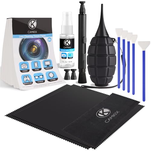 Camkix 14-in-1 Camera Lens Cleaning Kit - Includes Advanced Large Silicone Air Blower, 2in1 Lens Cleaning Pen, Dry Swabs, Cleaning Paper, 30 ML Optical Lens Spray for Mirrorless Cameras, APS-C, DSLR - color: 14 in 1