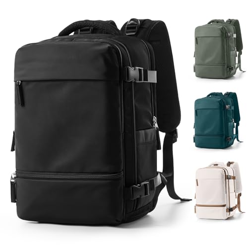 Travel Backpack Simple Durable Carry On Backpack with Shoe Compartment, Personal Item Travel Bag Flight Approved, Water Resistant Laptop Backpack for Women Men Weekender Business, Black - color: Black