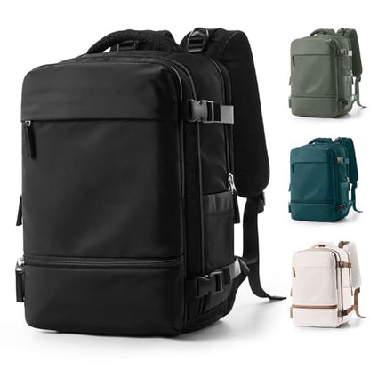 Travel Backpack Simple Durable Carry On Backpack with Shoe Compartment, Personal Item Travel Bag Flight Approved, Water Resistant Laptop Backpack for Women Men Weekender Business, Black - color: Black