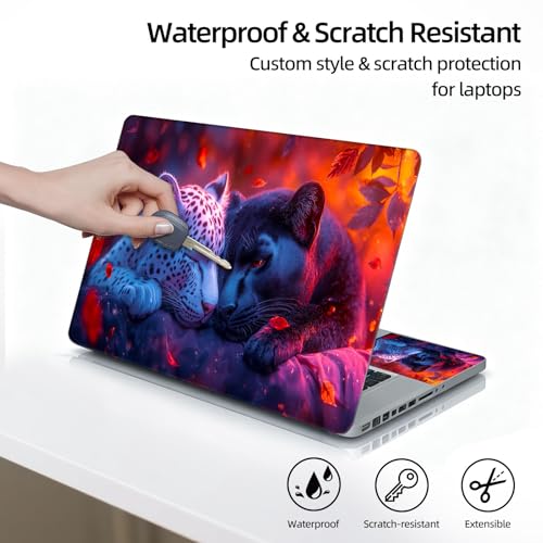 Universal Laptop Skin Sticker Decal, 12"-15.6" Aesthetic Vinyl Wrap, Leopard Panther Couple Waterproof Notebook Cover Art Protector for MacBook HP Dell Lenovo, Fits 13" 14" 15" 15.6" - color: Leopard Panther Couple