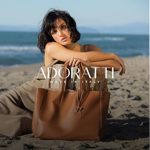 Italian Leather Tote Bag for Women - Large Shoulder Shopper, Fits 16” Laptop, Keychain Holder, Made in Italy - color: Dark Brown