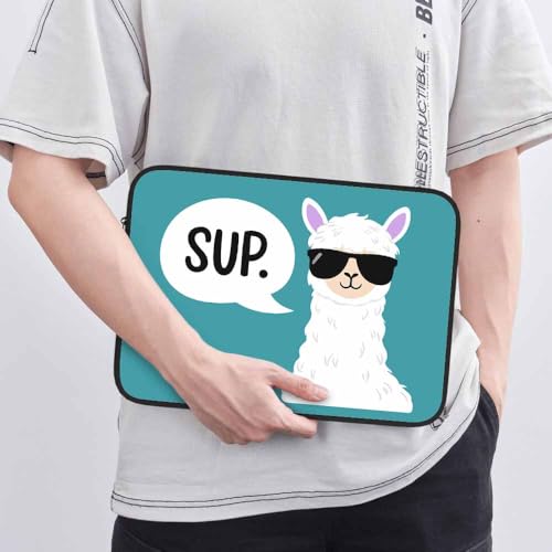 Laptop Sleeve Bag 15.4 15.6 Inch,Funny Llama Cute Alpaca with Black Glasses Sup Green Protective Polyester Computer Cases Laptop Cover Briefcase Bag Tablet Travel Cover - color: LPS-005