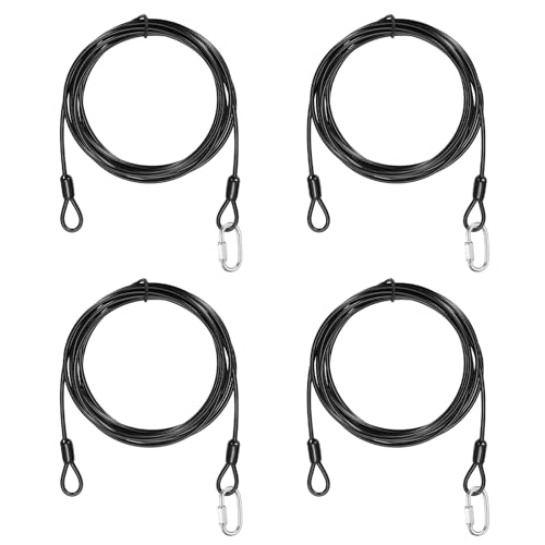 PATIKIL Security Cable Lock (1/8" Dia 8.2ft, Black)(4 Set) Vinyl Coated 304 Stainless Steel Double Loop Flexible Wire Rope Safety Cable with Quick Links Locking Connectors - color: Black, size: 8.2ft x 1/8"