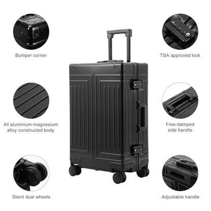 All Aluminum Magnesium Carry On Luggage，Cut from Whole Aluminum Sheet，22x14x9 Airline Approved ，（3rd Generation，Premium Magnesium Metal zipperless suitcase ） (black, 24inch) - color: black, size: 24 inch