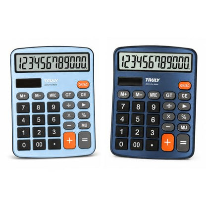 TRULY 12-Digit Desktop Calculator with Large Display, Big Buttons, Dual Power (Solar + Battery), Metal Finish, Ideal for Office, Home, School – 837A Pro Metal 2 Pack Blue/Light Blue - color: Blue & Light Blue
