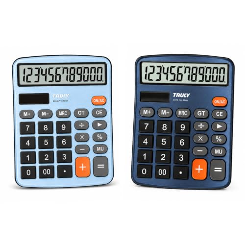 TRULY 12-Digit Desktop Calculator with Large Display, Big Buttons, Dual Power (Solar + Battery), Metal Finish, Ideal for Office, Home, School – 837A Pro Metal 2 Pack Blue/Light Blue - color: Blue & Light Blue