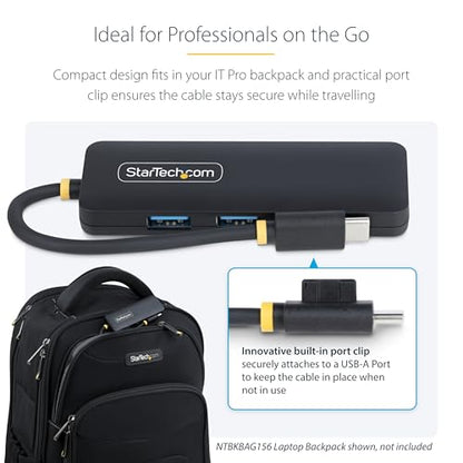 StarTech 4-Port USB-C Hub 5Gbps with 4X USB-A, Mini (H5C4A-USB-HUB) | USB Powered USB 3.0 travel mini splitter, Portable, Wake on USB, Overcurrent Protection, 5in 13cm cable, Cable clip - size: 0.4 ft, style: USB-C
