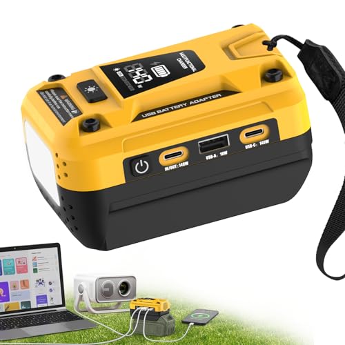 140W Fast Battery Bidirectional Charger Compatible with Dewalt 20V Battery | Dual USB-C 140W Output, Single USB-A 18W Output, Maximum Output of 280W, 700LM LED Work Light & LED Display (No Battery) - color: Yellow