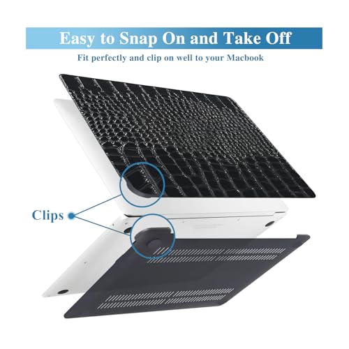 Crocodile Case for MacBook Air 13 inch 2026 M5, 2022-2025 M4/M3/M2 | Model A3449 A3240 A3113 A2681, Texture Crocodile Aligator Skin Snakeskin PU Leather Hardshell & Keyboard Cover, Shiny Black - color: # Shiny Black Crocodile