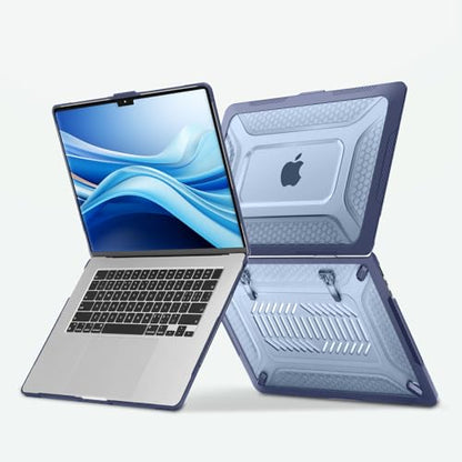 MOSISO Compatible with MacBook Air 15 inch Case M5 M4 M3 M2, Navy Blue | 2 in 1 Kit Honeycomb Shockproof Heavy Duty TPU Bumper Hard Case with Fold Kickstand for A3241 A3114 A2941 2026-2023 - color: Navy Blue