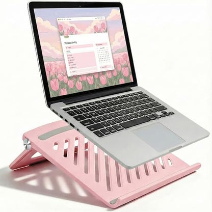 Cute Pink Laptop Stand for Desk - Adjustable Foldable Laptop Riser, Fun White Elephant for Women Coworkers, Ventilated & Sturdy with Anti-Slip Pads for MacBook, Home, Office