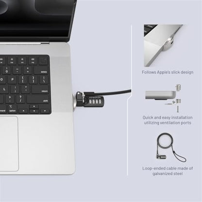 Compulocks Ledge Lock Adapter for MacBook Pro 16" M1,M2,M3, M4,M5 with Combination Cable Lock Silver - size: Combination Lock
