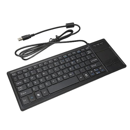 Ultra Thin Mini Compact Wired Keyboard with Touchpad and USB Hub, Scrolling, Plug and Play, Keys for Industrial Applications