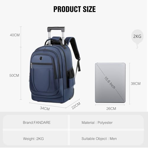 FANDARE 35L Rolling Laptop Backpack 2-in-1 Trolley Convertible Luggage Backpack with Wheels Travel Daypacks Multi-Functional Carry-On for Business Travel Trip Men Outdoor Urban Backpacks Blue - color: Blue