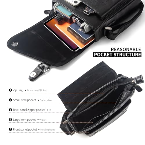 Augus Leather Messenger Bag Men's Crossbody Fits Up to 11.5 Inch Tablet - color: Black1