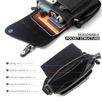 Augus Leather Messenger Bag Men's Crossbody Fits Up to 11.5 Inch Tablet - color: Black1