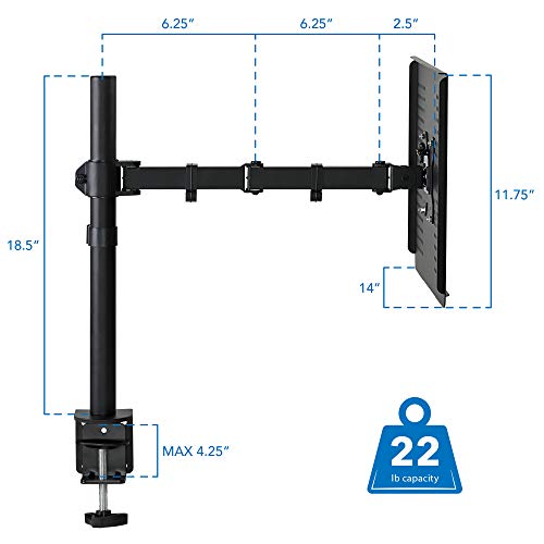 Mount-It! Laptop Desk Mount with Pole, Height Adjustable Laptop Stand Mount for Desk with Vented Tray, Full Motion Laptop Arm for 11–17 Inch Laptops, 22 lb Capacity, Clamp or Grommet Base