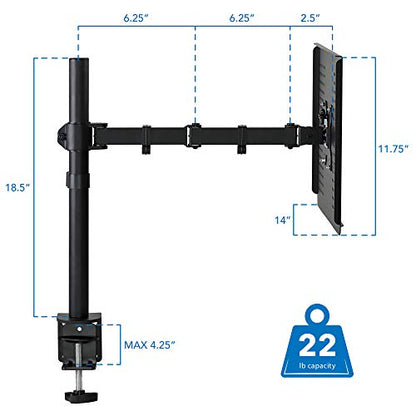 Mount-It! Laptop Desk Mount with Pole, Height Adjustable Laptop Stand Mount for Desk with Vented Tray, Full Motion Laptop Arm for 11–17 Inch Laptops, 22 lb Capacity, Clamp or Grommet Base