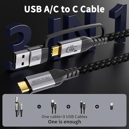 Short USB Cables 2PACK（1FT+1FT） USB a to USB c Cable Multi Functional 2in1,20Gbps High Speed Data Transfer,4K@60Hz UHD Video 5A/100W Fast Charge Cord - size: 1FT+1FT
