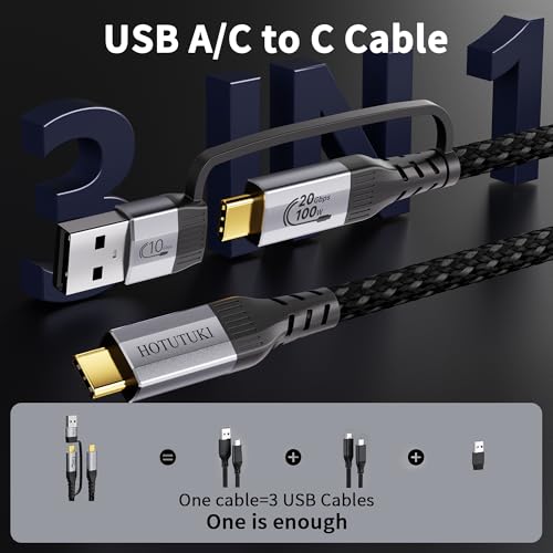 Long USB Cables 2PACK（10FT+10FT） USB a to USB c Cable Multi Functional 2in1,20Gbps High Speed Data Transfer,4K@60Hz UHD Video 5A/100W Fast Charge Cord - size: 10FT+10FT