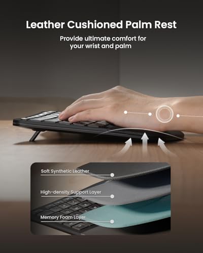 ProtoArc EKM01 Plus Wireless Ergonomic Keyboard Mouse Combo - Black | Full-size Split Keyboard with Cushioned Wrist Rest, Ergonomic Mouse, 3-Device Bluetooth/2.4G, USB-C Rechargeable - color: Black
