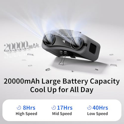 Socool 20000mAh Portable Waist Fan Clip on Wearable Belt Personal Fan Rechargeable, 40H Cooling Battery Operated with 10 Speeds & Dual Air Outlets, Neck Fans Hanging for Outdoor Jobsite Camping - color: Gray