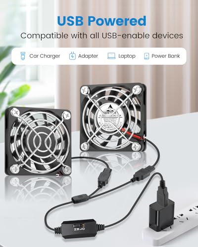 GDSTIME Dual 60mm x 10mm Slim USB Fan with 3 Speeds Control, DC 5V Powered | L/M/H Adjustable, Brushless, Ultra Thin, 60x60x10mm, for Mini PC, Rasberry Pi, Receiver, Router, Amplifier, DIY Cooling - size: 60x10mm