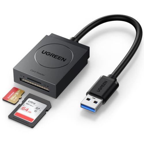 UGREEN SD Card Reader USB 3.0 | Dual Slot Flash Memory Card Reader TF SD Micro SD for Mac Windows Linux Chrome Read 2 Cards Simultaneously