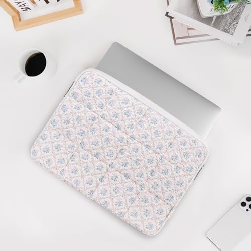 MOSISO 13-14 inch Laptop Case, 13.3 inch Puffy Laptop Sleeve Compatible with MacBook Air 13.6 M4 M3 M2 M1/Pro 13/Pro 14, HP Dell ASUS Lenovo, Square Quilted Carrying Bag with Small Case, Floral Grid