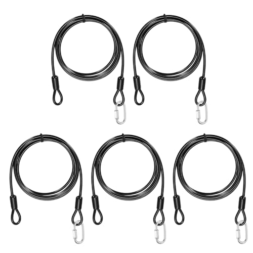 PATIKIL Security Cable Lock (5/32" Dia 4.9ft, Black)(5 Set) Vinyl Coated 304 Stainless Steel Double Loop Flexible Wire Rope Safety Cable with Quick Links Locking Connectors - color: Black, size: 5/32" x 4.9ft