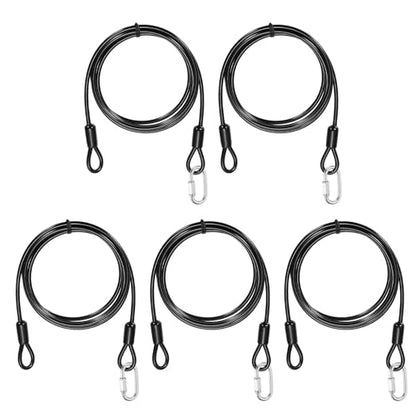 PATIKIL Security Cable Lock (5/32" Dia 4.9ft, Black)(5 Set) Vinyl Coated 304 Stainless Steel Double Loop Flexible Wire Rope Safety Cable with Quick Links Locking Connectors - color: Black, size: 5/32" x 4.9ft