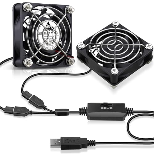 GDSTIME Dual 60mm x 15mm USB Fan w/ 3 Speed Control 5V Brushless DC Cooling | 2 in 1 USB PC Fans, for Router, Modem, NVR, Raspberry Pi, Mini Computer, Ebike Battery Charging Case, DIY Project Ventilation - size: 60x15mm
