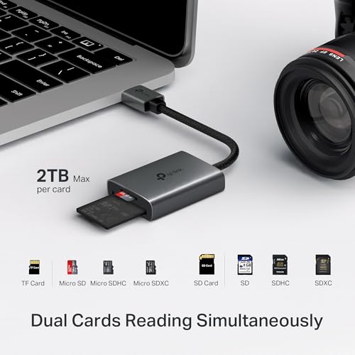 TP-Link SD Card Reader, High-Speed USB 3.0 to SD & microSD Card Reader, Aluminum Dual Slot Memory Card Reader for Laptop & More, Supports 2TB SD/SDHC/SDXC/microSD/microSDHC/microSDXC/TF Cards (UA430) - style: USB A
