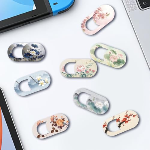 8Pcs 8 Styles Laptop Camera Cover Slide Flowers Privacy Guard Accessories, 0.04 Inch Ultra Thin Webcam Cover Protector Blocker for Desktop Computer Tablet Notebook Mini PC Home Office Use - color: Flowers-1