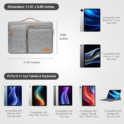 MOSISO 9-11 inch Tablet Sleeve Case for iPad A16 2025, iPad Air 11 inch M3 M2, iPad Pro 11 M4, iPad 10/9/8/7th, Galaxy Tab A9+/S9/S8/Plus 11, Side Open Carrying Bag with 4 Zipper Pockets, Gray - color: Gray, size: 11 inch