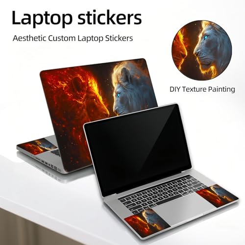 Universal Laptop Skin Sticker Decal, 12"-15.6" Aesthetic Vinyl Wrap, Fire and Ice Lions Face Off Waterproof Notebook Cover Art Protector for MacBook HP Dell Lenovo, Fits 13" 14" 15" 15.6" - color: Fire and Ice Lions Face Off