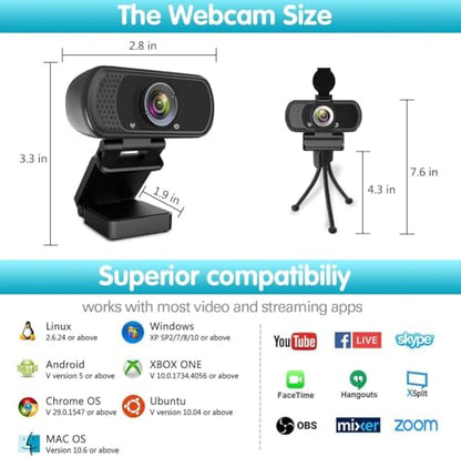 ZIQIAN 1080P Webcam with Microphone, USB Web HD Camera for PC, Laptop&Mac | 110° Wide Angle Computer Webcam with Privacy Cover & Tripod, Streaming Webcam for Zoom, Twitch, Teams, YouTube, Plug & Play - color: Black