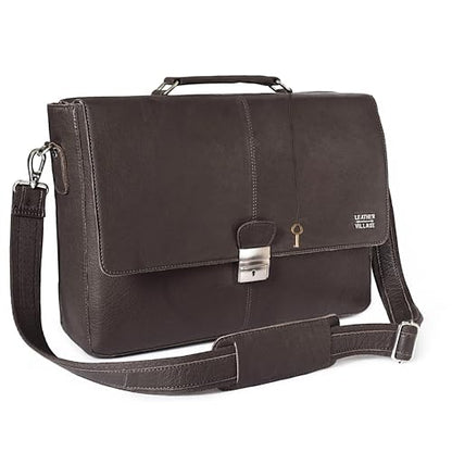 Leather Messenger Bag for Men & Women, 16'' Handmade Laptop Briefcase Satchel, Crossbody Shoulder Office Bag for Work, Travel - color: Dark Brown