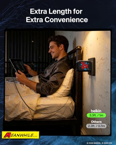 Belkin Marvel Spider-Man 67W USB C Retractable Charger Block Fast Charging | 3.3ft Retractable Cable, USB C Port, iPhone 17, Galaxy S26, AirPods, iPads, MacBook, Travel Charger, Charge Up to 2 Devices - color: Spider Man, style: 67W