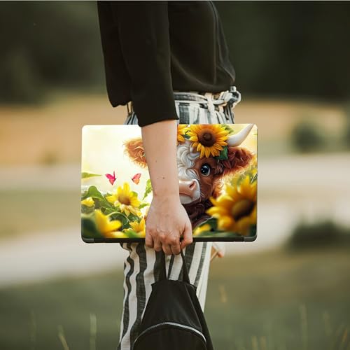 Laptop Skin Sticker Decal, Universal Protective Cover Fit 12 13 14 15.6 Inch Notebook, Reusable Water-Resistant Vinyl Decal w/ 2 Wrist Pads for Business Travel Office, Cute Cow Flowers - color: Cute Cow Flowers