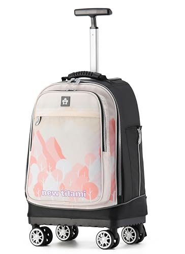 NEW TILAMI 19 Inch Rolling Backpack for School Travel with 4 Spinner Wheels | 360°rotating Universal Wheel, Large Organizer Compartments, Adjustable Handle, Carry on for School Students Business Travel - color: Pink Mountain Forest
