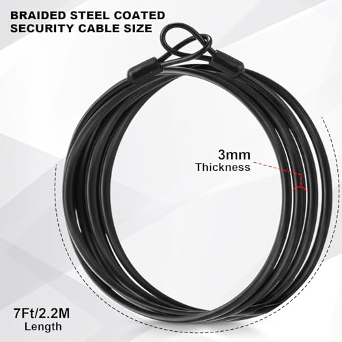 12 Pack Security Cable Luggage Lock with Loops 7 ft 3mm Braided Steel Coated Bike Cable Wire Double Loop Anti Theft Safety for U Lock, Padlock and Disc(Black) - color: Black, size: 7 ft