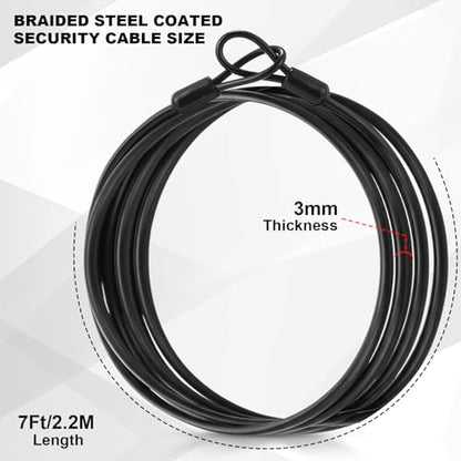 12 Pack Security Cable Luggage Lock with Loops 7 ft 3mm Braided Steel Coated Bike Cable Wire Double Loop Anti Theft Safety for U Lock, Padlock and Disc(Black) - color: Black, size: 7 ft