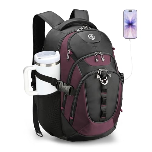 Swissdigital Design Laptop Backpack with USB Charging Port, Travel Backpack Fits 15.6 inches Computer, 31L College School Backpack for Women, Angola red/Black | SD803-44 - color: Angola Red/Black