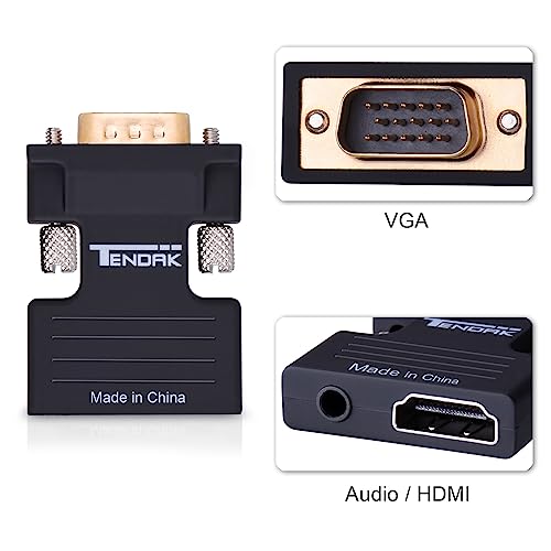 Tendak Active 1080P Female HDMI to VGA Male Converter Adapter Dongle with 3.5mm Stereo Audio Portable HDMI Connector for Laptop PC PS3 Xbox STB Blu-ray DVD TV Stick