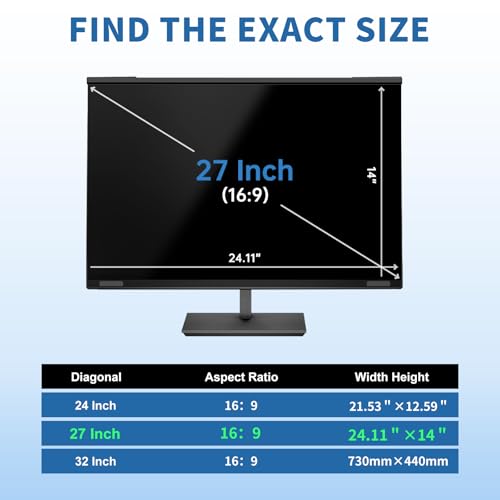Magnetic 32 Inch Computer Privacy Screen for 16:9 Widescreen Monitor, Removable Hanging Anti-Blue Light Computer Screen Privacy Panel, Anti-UV Magnetic Attachment Monitor Privacy Screen
