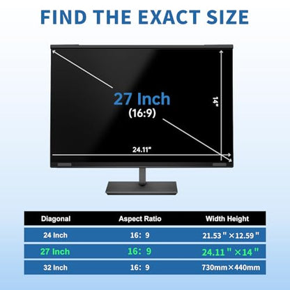 Magnetic 32 Inch Computer Privacy Screen for 16:9 Widescreen Monitor, Removable Hanging Anti-Blue Light Computer Screen Privacy Panel, Anti-UV Magnetic Attachment Monitor Privacy Screen