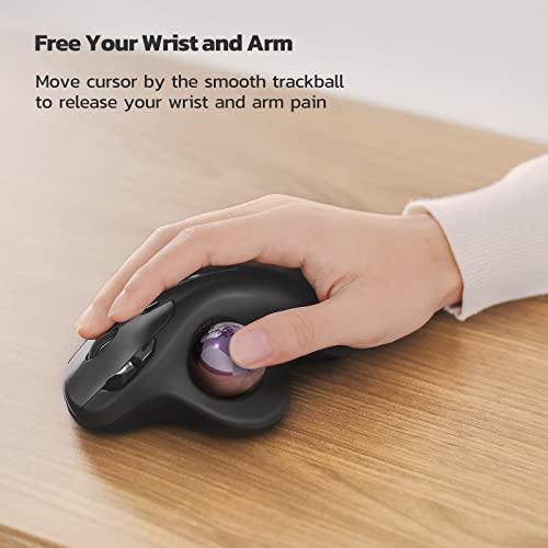 Nulea M501 Wireless Trackball Mouse, Rechargeable Ergonomic, Easy Thumb Control, Precise & Smooth Tracking, 3 Device Connection (Bluetooth or USB Receiver), Compatible for PC, Laptop, Mac, Windows. - color: C-Purple