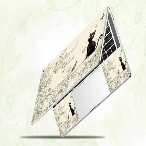 Laptop Skin Sticker Decal, Universal Reusable Vinyl Laptop Cover for 12" 13" 13.3" 14" 15" 15.4" 15.6" Notebook PC, Reusable Waterproof Scratch-Resistant with 2 Wrist Pads,Cute Black Cat - color: Cute Black Cat
