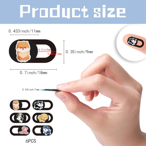 6Pcs 6 Styles Dog Camera Cover Slide Cute Privacy Guard Accessories, 0.04 Inch Ultra Thin Webcam Cover Protector Blocker Sticker for Desktop Computer Tablet Notebook Mini PC Home Office Use - color: Dog